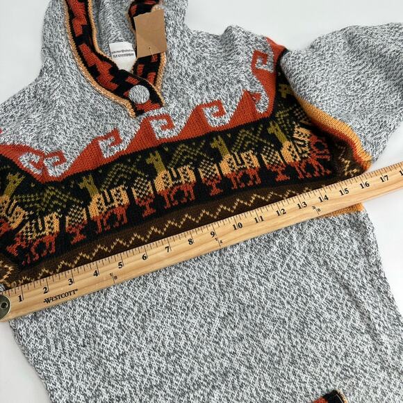New ANDES Import PERUVIAN Alpaca  Grat Orange HOODIE SWEATER Made in Peru - Picture 3 of 9